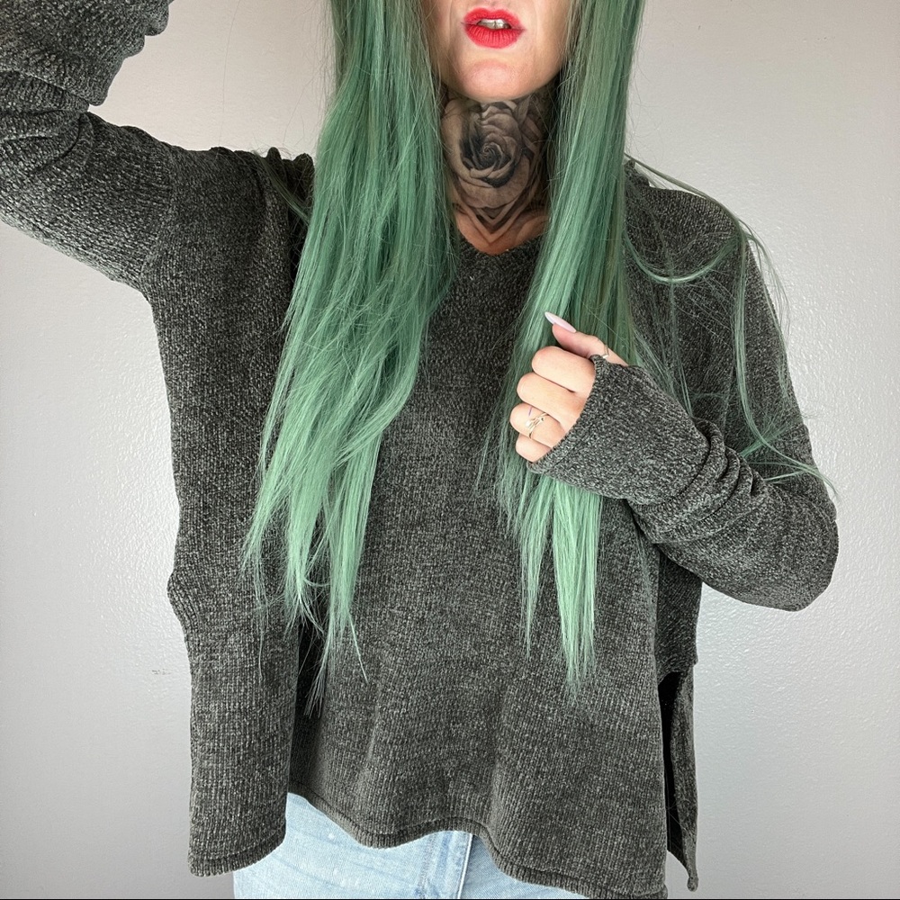 H&M Lightweight Hoodie Thumbholes Oversized Soft Forest Green Sweatshirt small